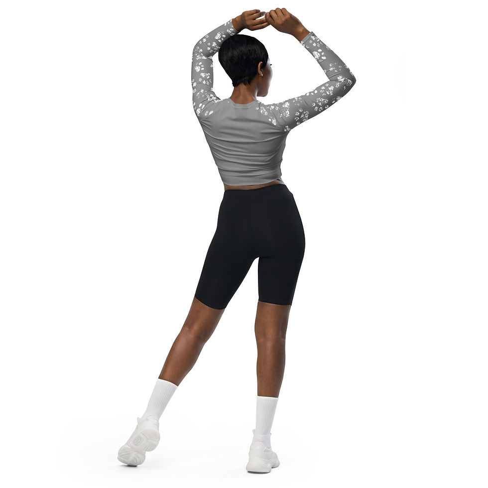 Thumbnail: Grey Paw Print Long-Sleeve Crop  Top