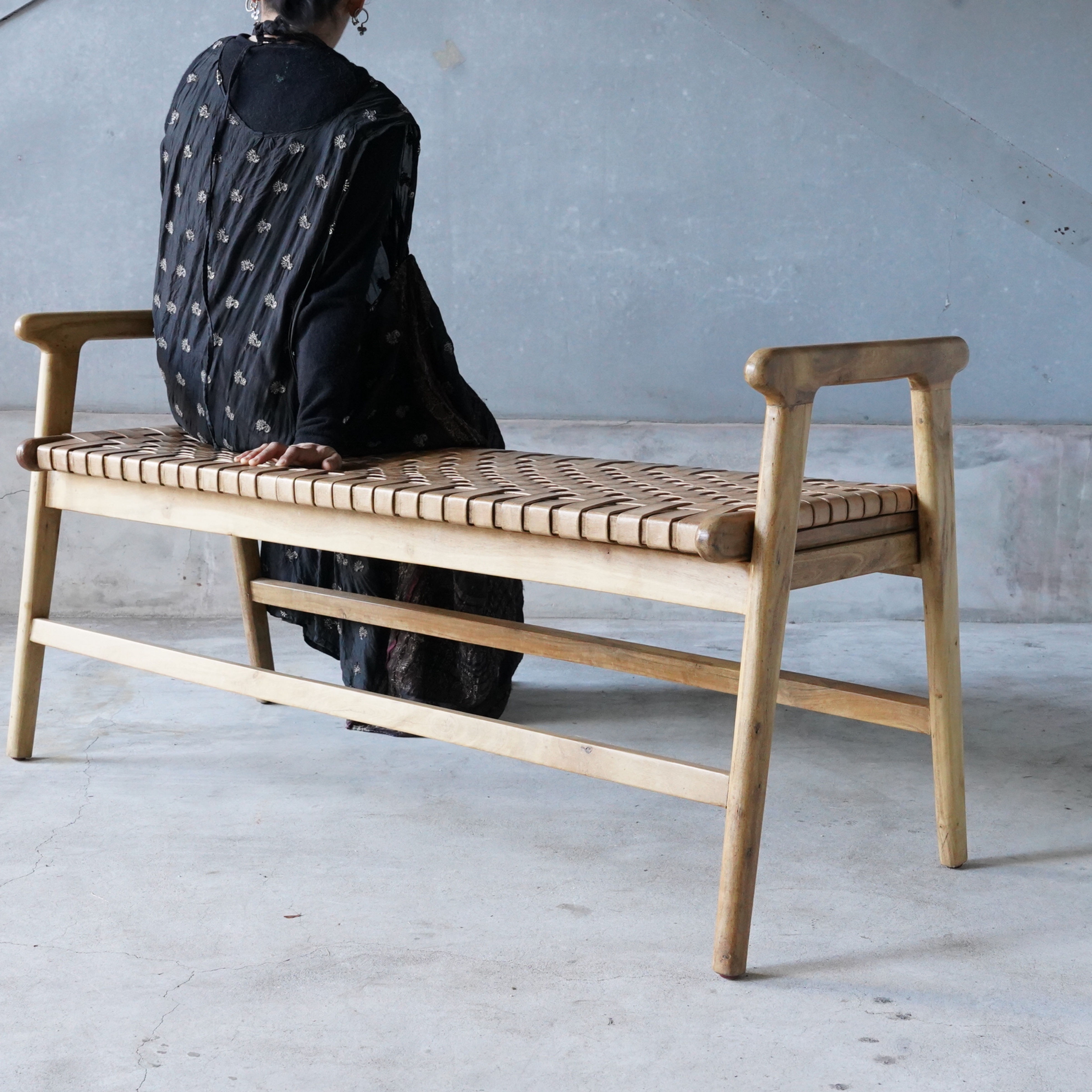 India Reclaimed teakwood leather bench