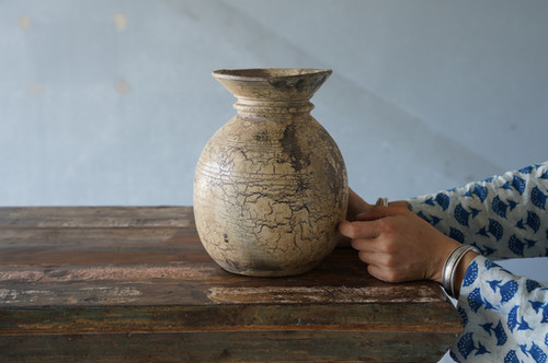 インドアンティーク陶器薬草ポットＤ India antique tribal woodenpot e | TABULE アジアの