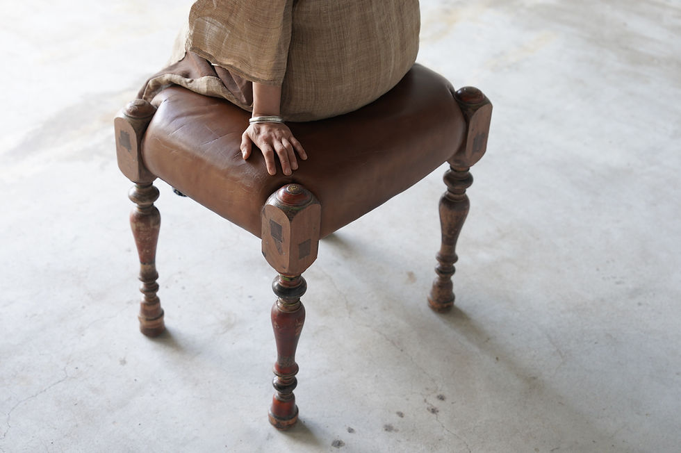 サムネイル： india antique reclaimed  leather stool