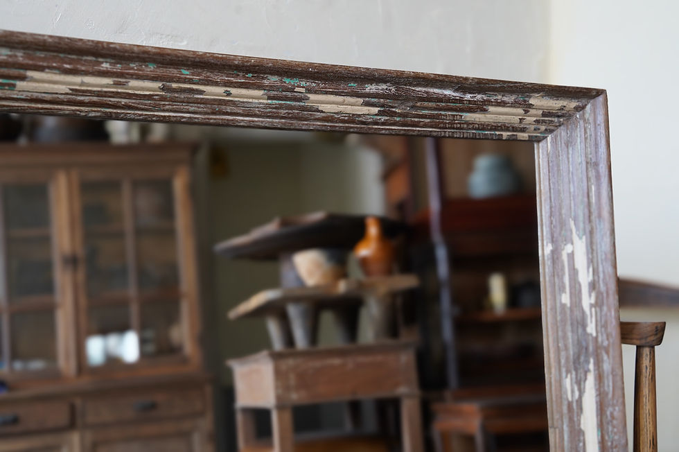 サムネイル： India antique teakwoodflame mirror ②