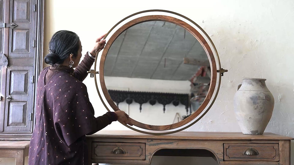 サムネイル： India antique teakwood and blass flame reclaimed mirror ⑥