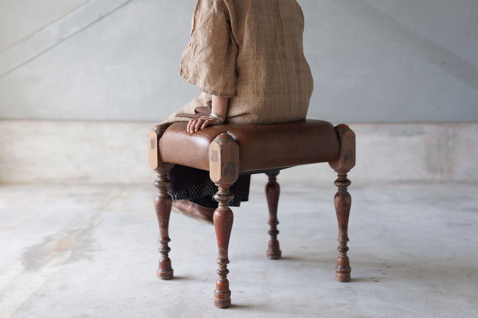 サムネイル： india antique reclaimed  leather stool