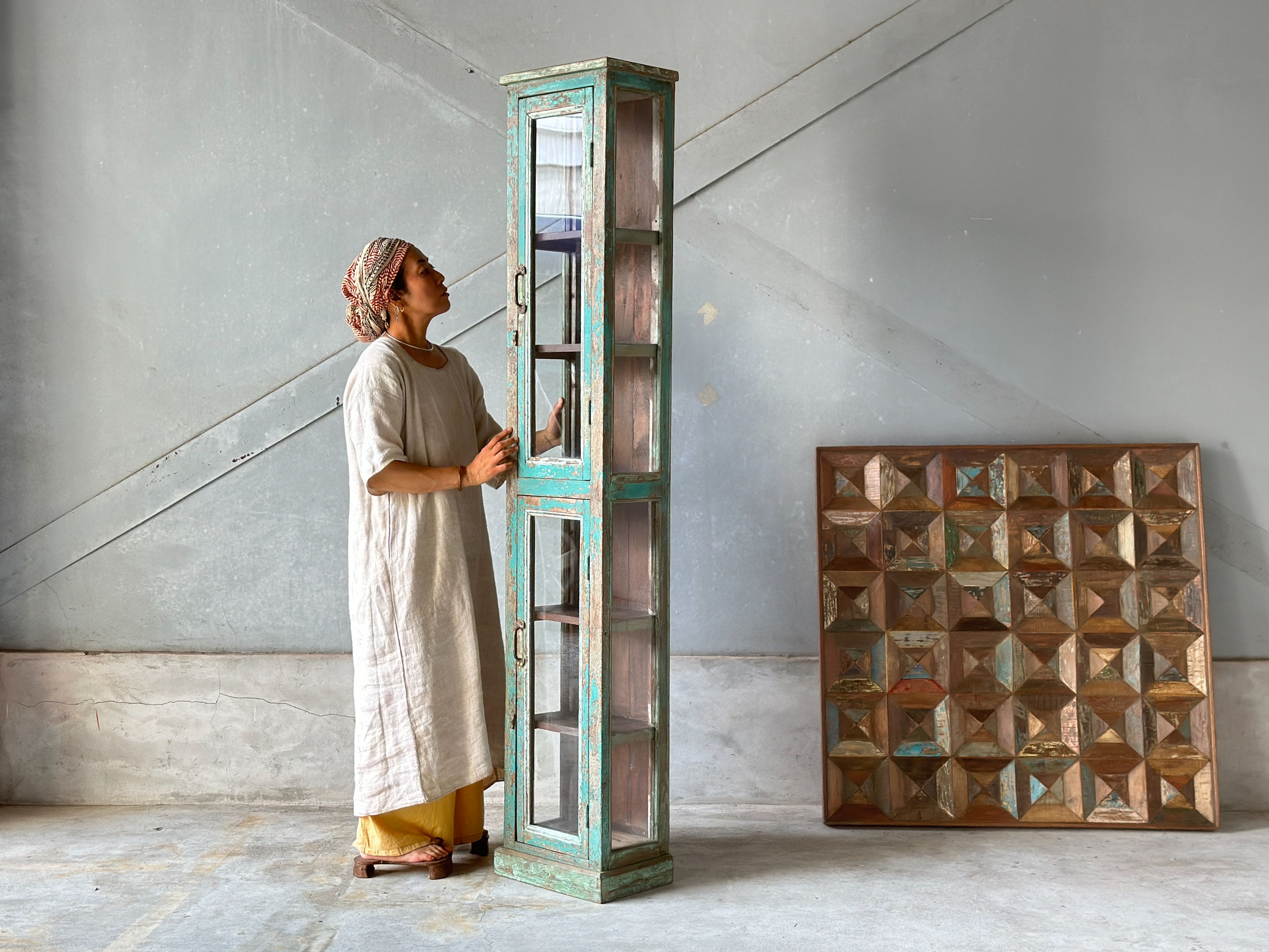 india antique wooden old paint showcase