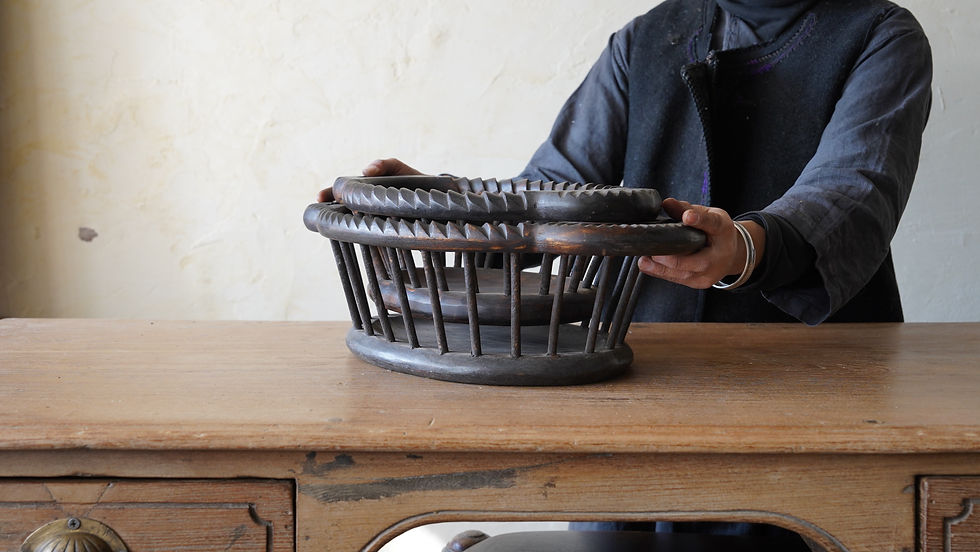 サムネイル： Vintage India wooden carved basket set