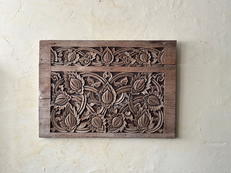 Thailand antique Wall hanging oriental flower wood carving