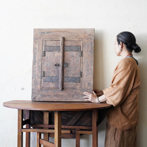 インド アンティーク木製窓枠ミラー | TABULE アジアのアンティーク家具