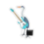 a sticker of a blue heron holding a guitar