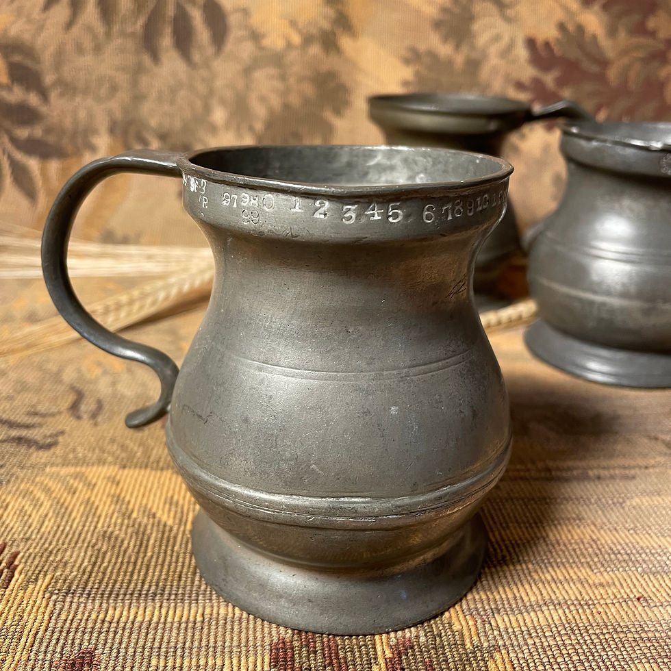 Thumbnail: Three Georgian Half Pint Pewter Tankards
