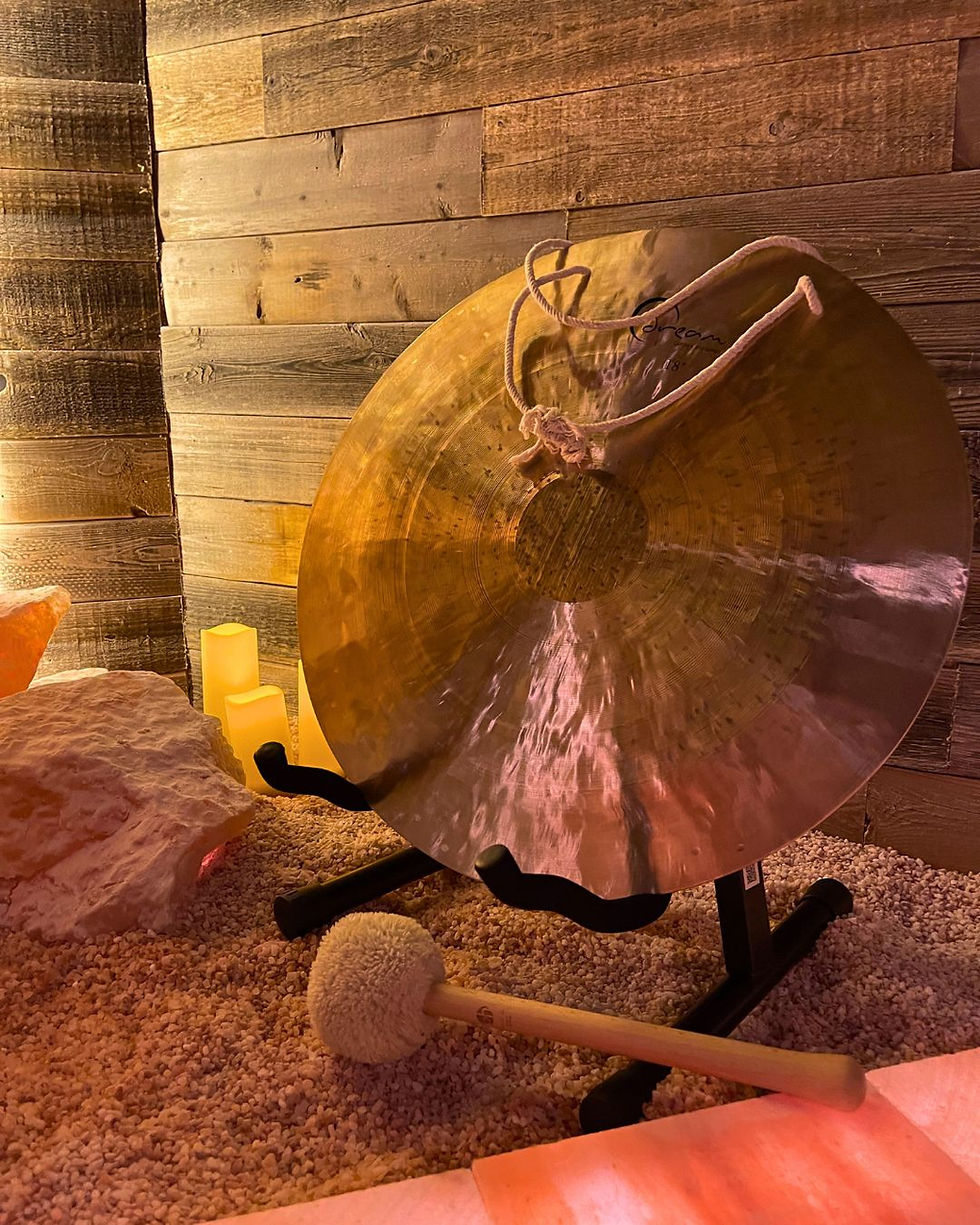 Soothing gong played during a sound bath.