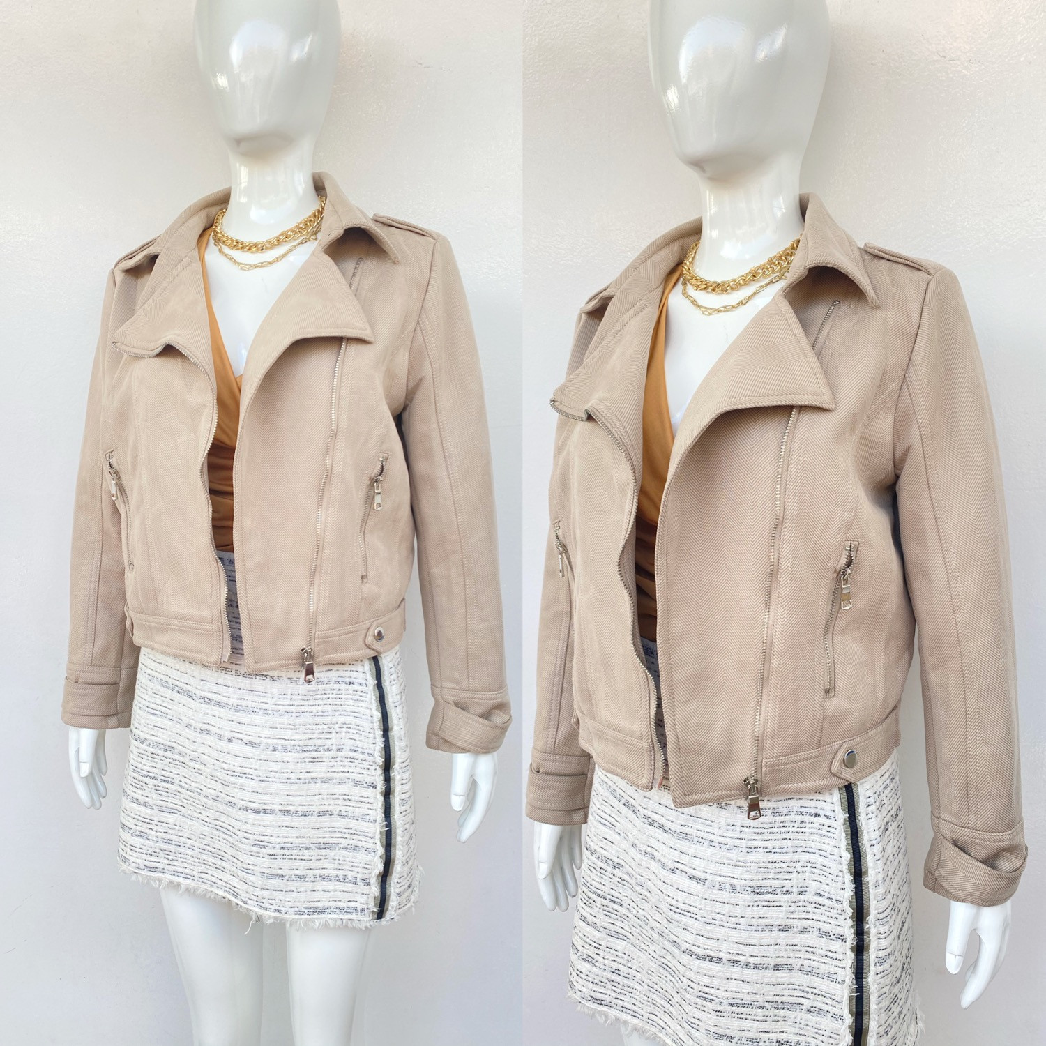D447 light latte pattern moto jacket (M-L)