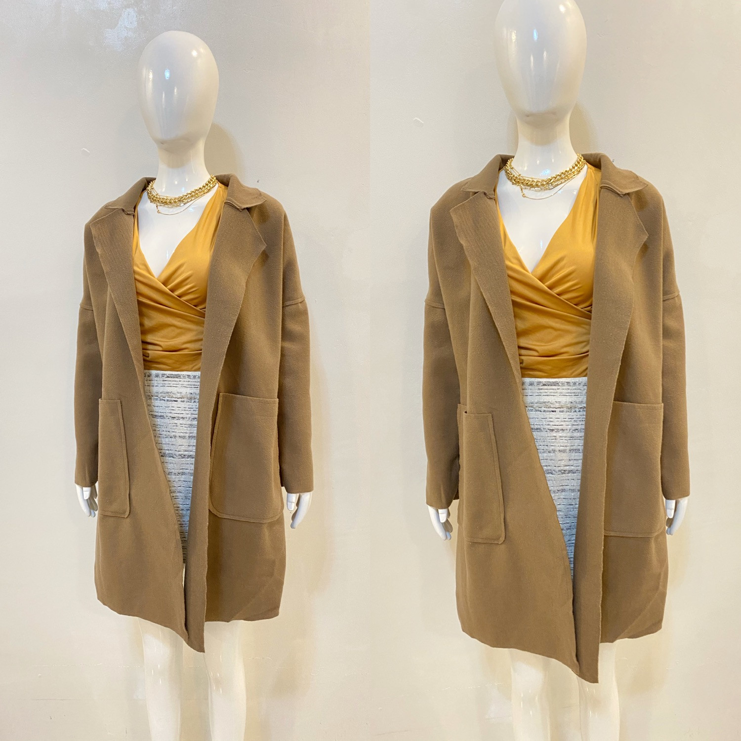 D434 minimalist mocha soft light wool blended coat (M-L)