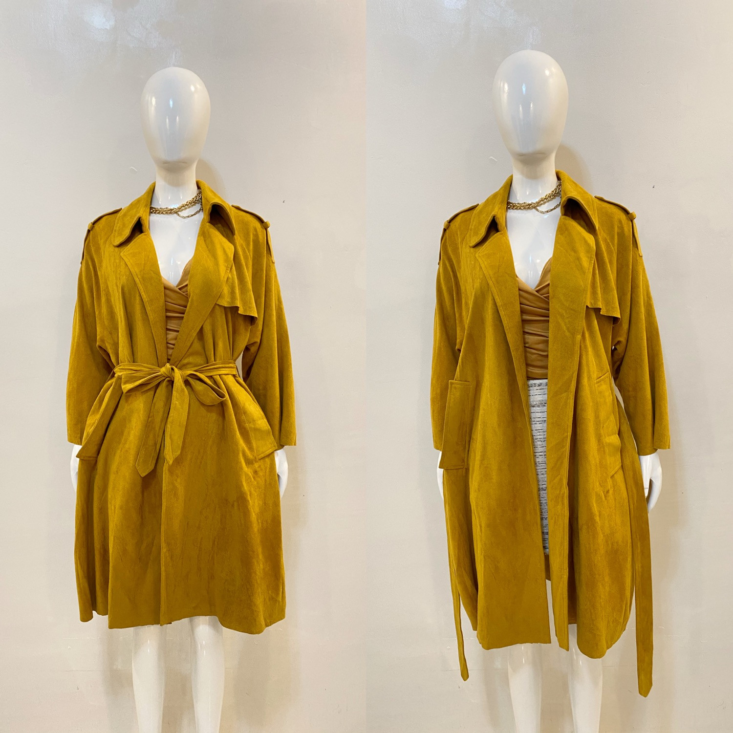 D445 gorgeous mustard minimalist long wrap trenchcoat (M-XL)