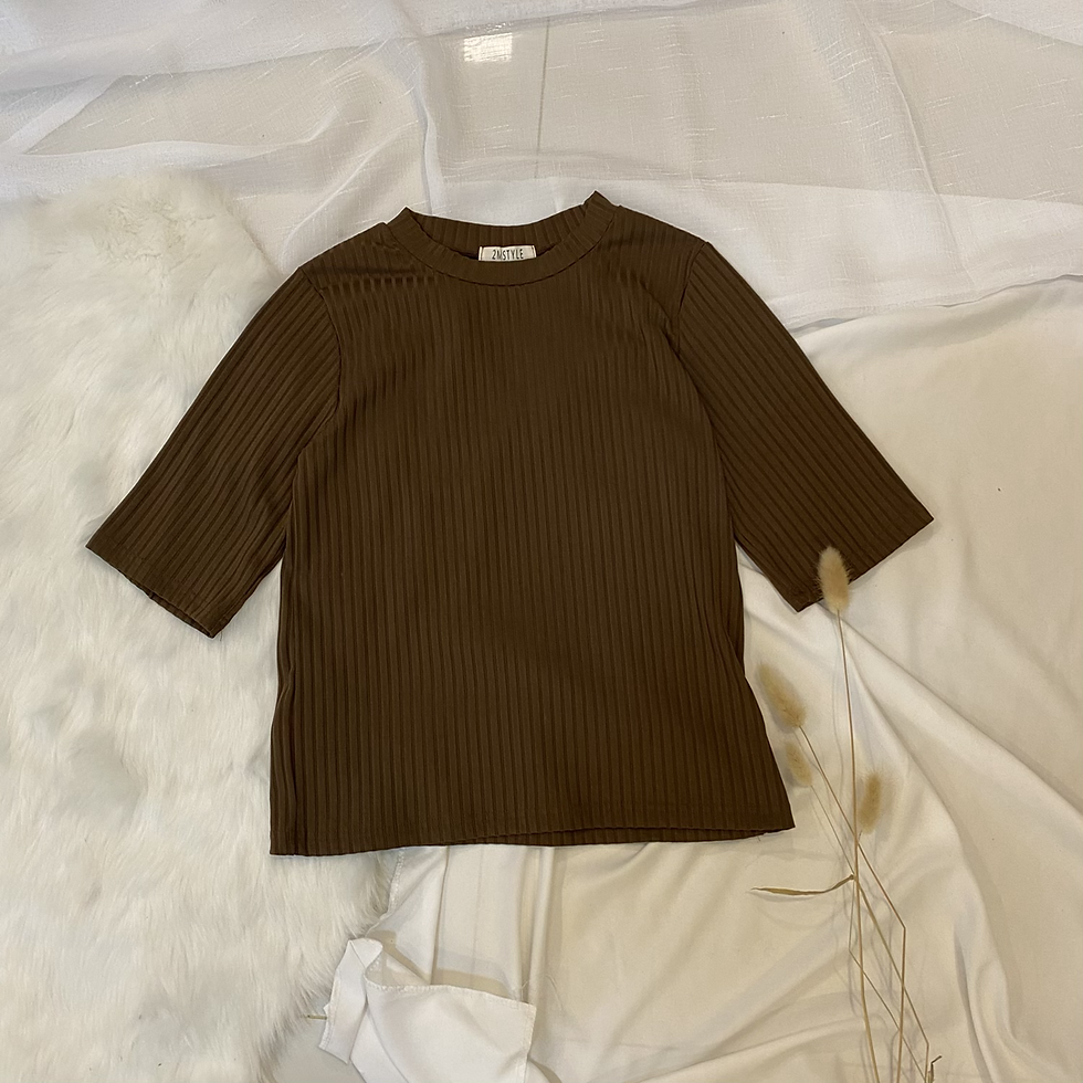 Thumbnail: D560 mocha spanrib round neck top (S-M)