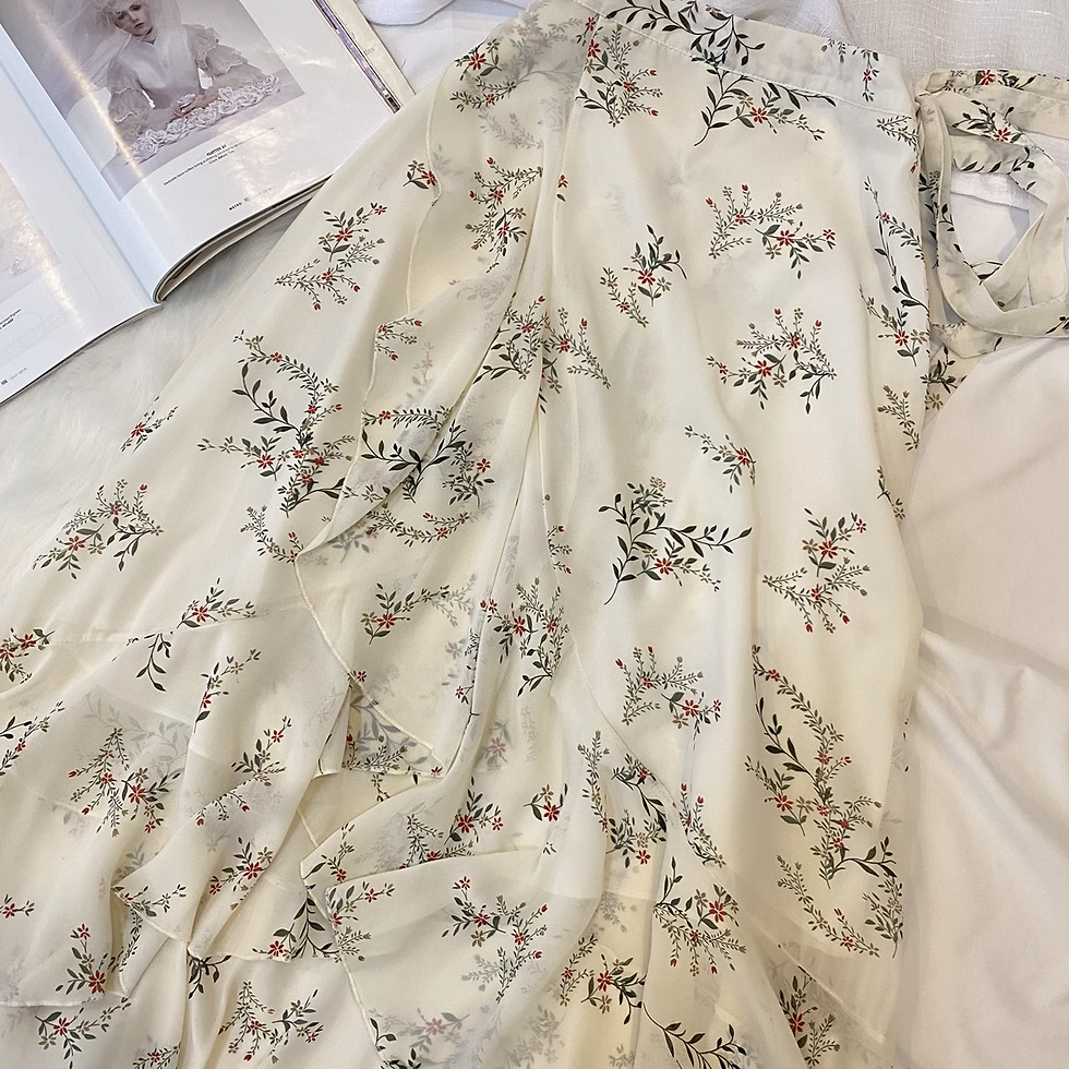 Thumbnail: D511 off white floral wrap around skirt (W26-30)