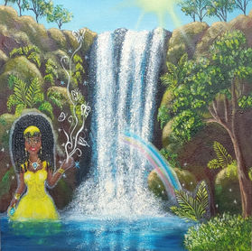 O ser feminino puro com as aguas cristalinas da cachoeira, o amor fluindo e sua beleza reluzente como o ouro, brilha mais que o sol.