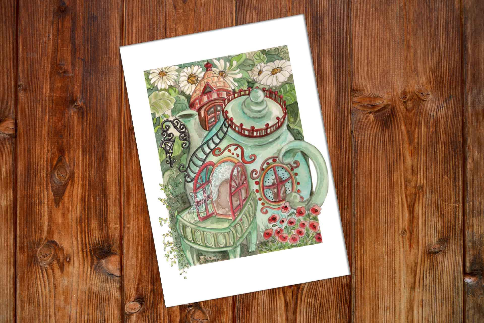 Daisy Lane Tea Pot Fairy House - Limited Edition A4 print