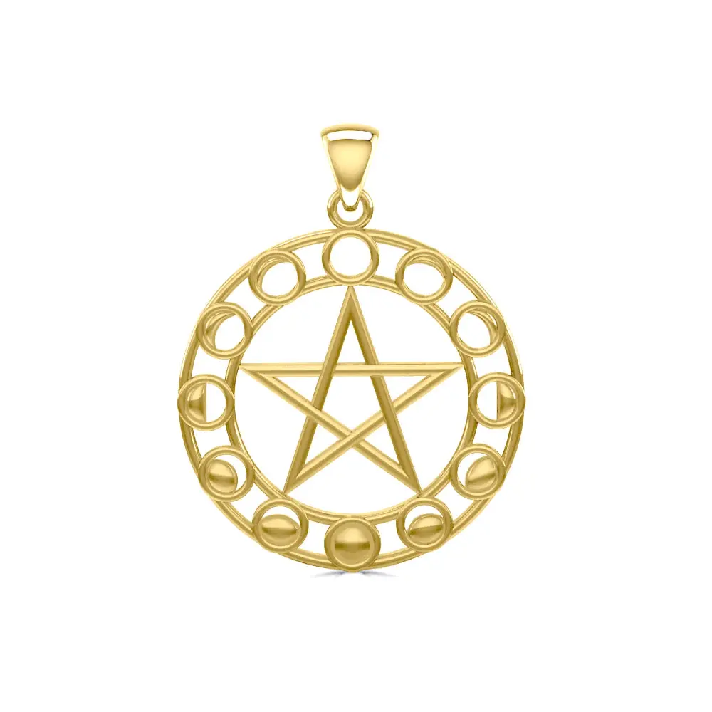 Phases of the Moon Pentacle 14KT Gold Pendant