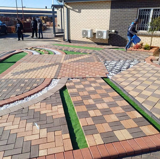 Corobrik paving display using various colours and paving shapes 