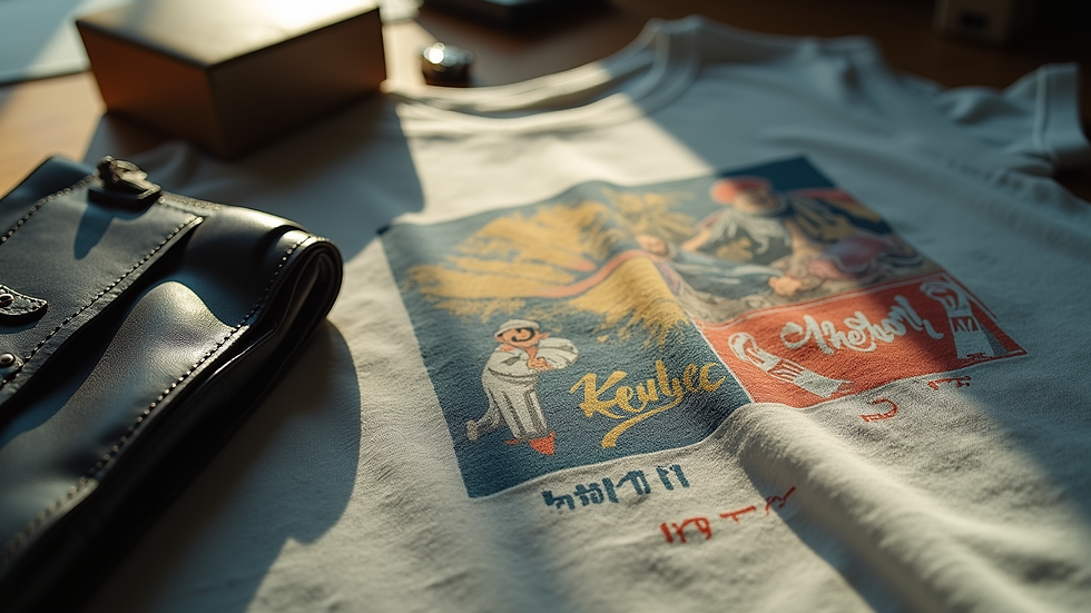 Close-up of vintage graphic tee with modern accessories