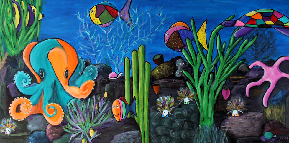Latest underwater scene which includes a cute little octopus and leaf sheep slugs.