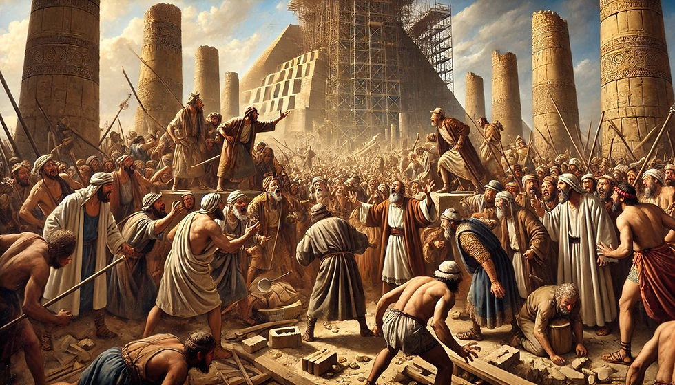 Confusion among the workers at Tower of Babylon, AI Digital Art
