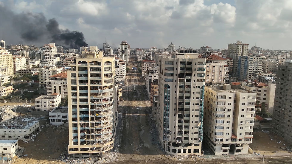 Rimal neighborhood buildings destroyed in north gaza, drone Aerial view over North Gaza in the war with Israel.