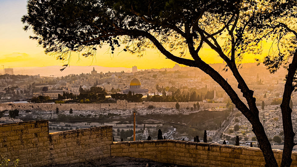 Sunset over the Old City of Jerusalem from the mount of olives