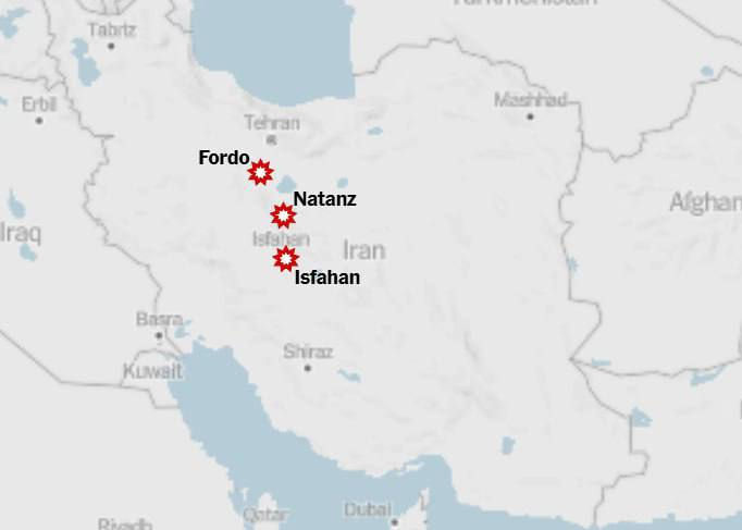 The three nuclear sites that were struck in Iran