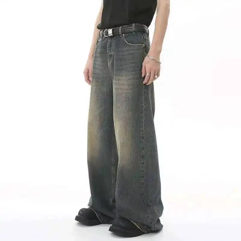 Thumbnail: Men'S Vintage Jeans Fashion Washed Street Casual Wide Leg Denim Pants Summer Dis