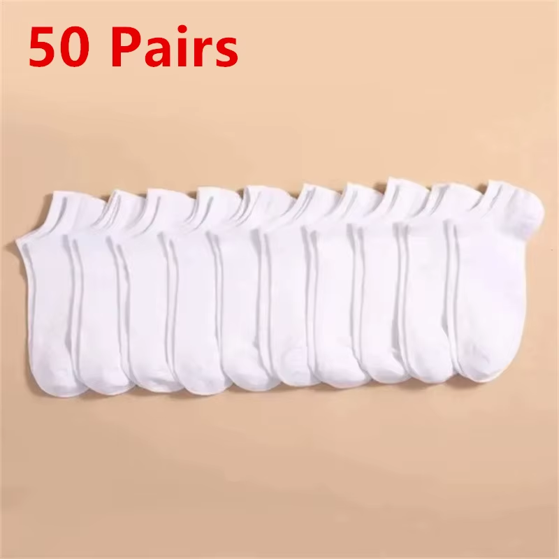 Thumbnail: 50/100 Pairs Solid Color Breathable ﻿Sock Women Men Boat Socks Invisible Low Cut