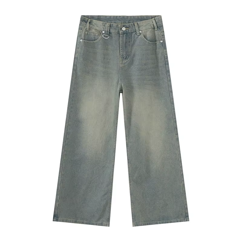Thumbnail: Men'S Vintage Jeans Fashion Washed Street Casual Wide Leg Denim Pants Summer Dis