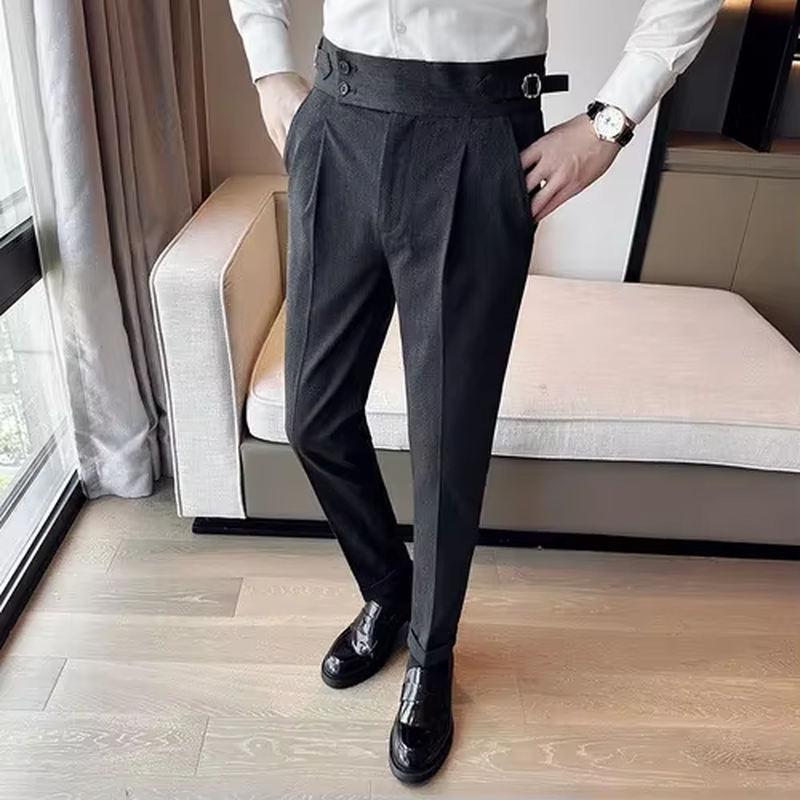Thumbnail: Autumn Winter High Waist Business Dress Pants Men Casual Belt Design Slim Suit P