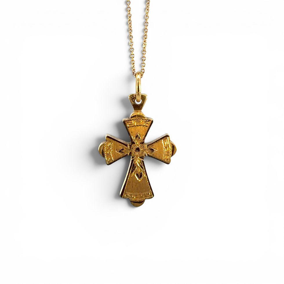 Thumbnail: Hand Engraved Vintage 18ct Gold Cross Pendant