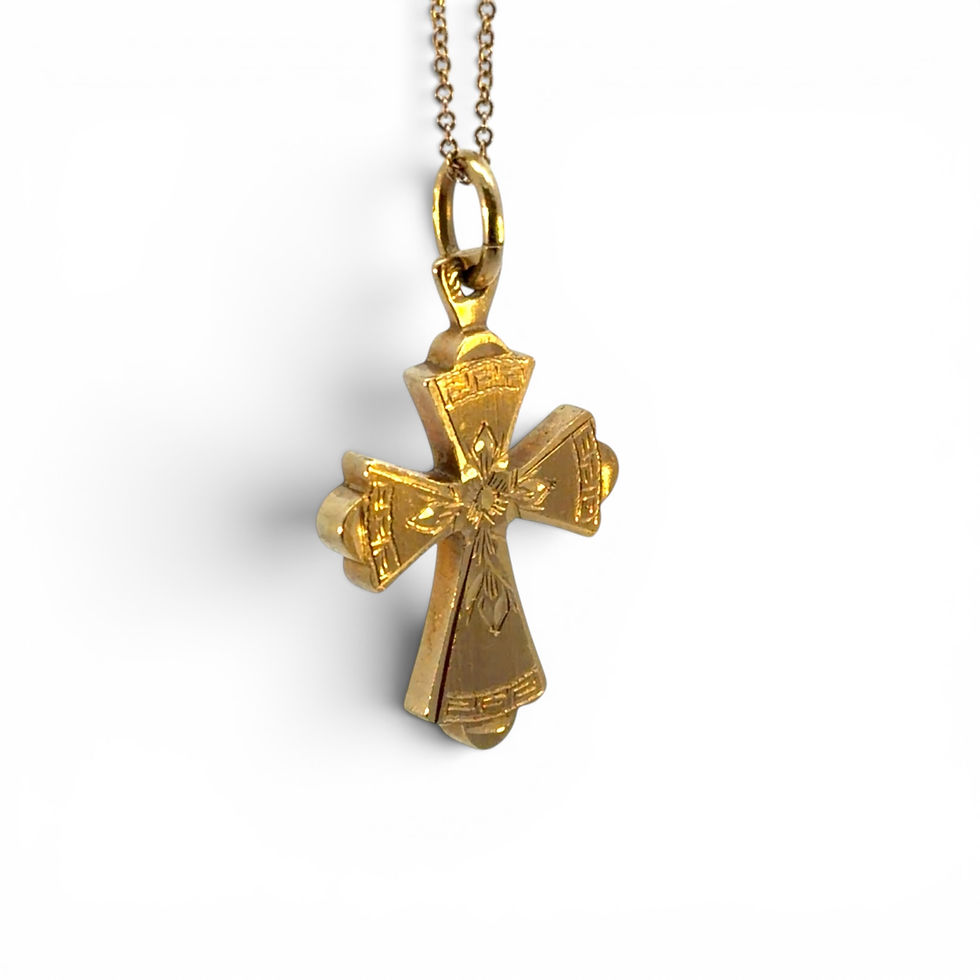 Thumbnail: Hand Engraved Vintage 18ct Gold Cross Pendant