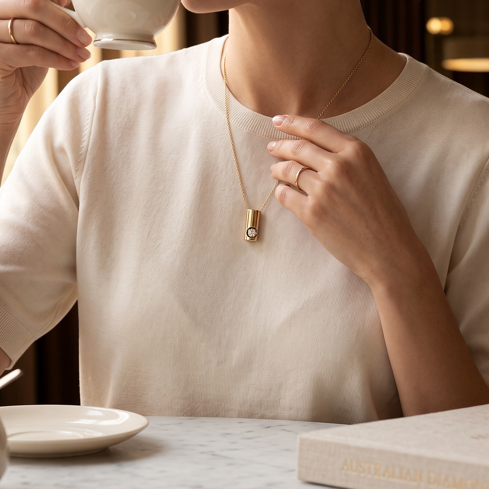 Thumbnail: Modern Tubular Natural Diamond 14ct Yellow Gold Pendant 