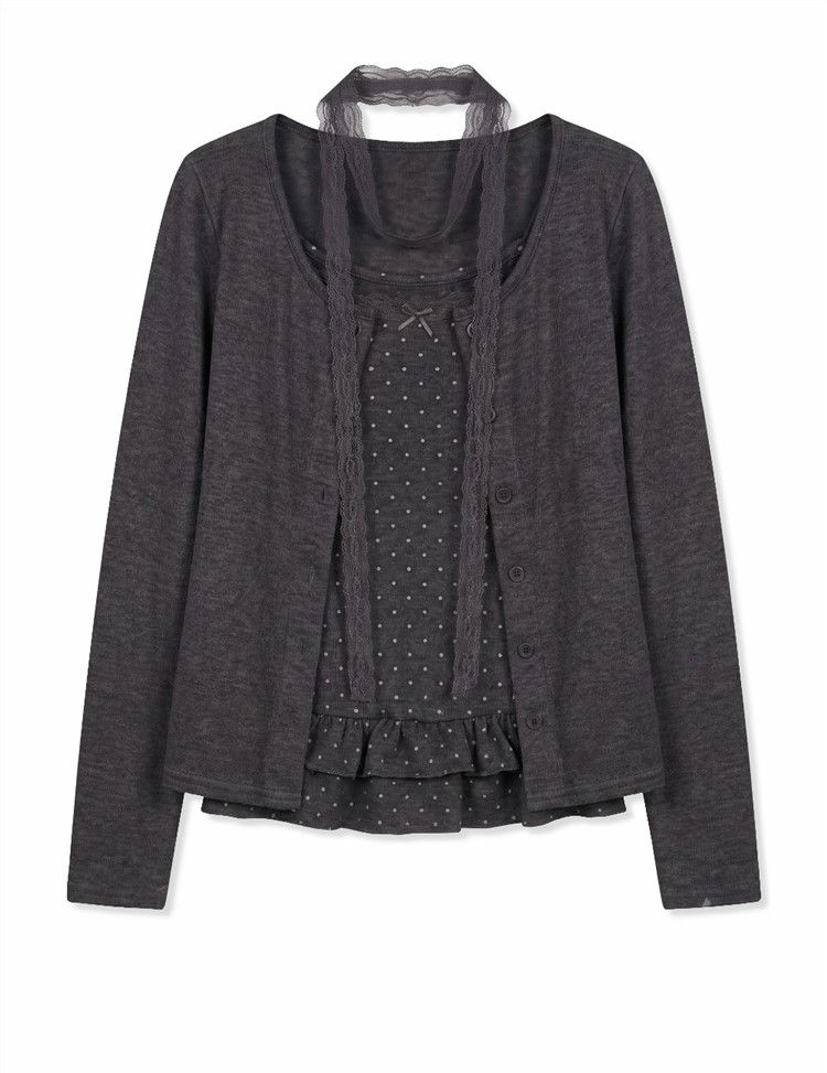 Women's Polka Dot Cardigan Tank Top & Scarf 3 Piece Set