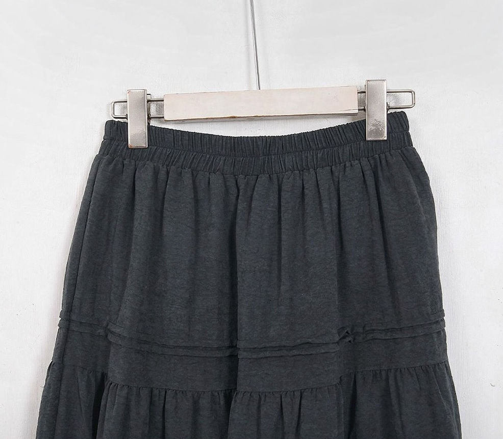 Women's Pin Tuck Tiered Ruffle Maxi Skirt Soft Peach Fabric Long Skirt