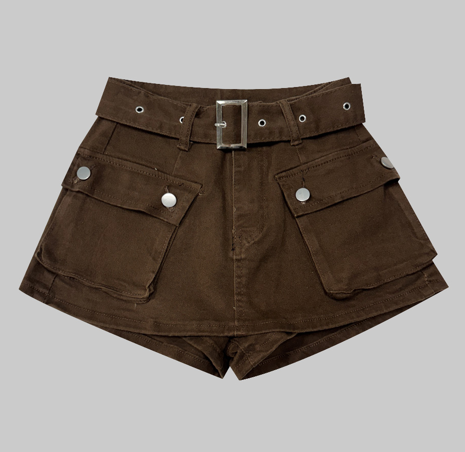 Women's Cargo Shorts with Belt Set Pockets Casual Short Pants
