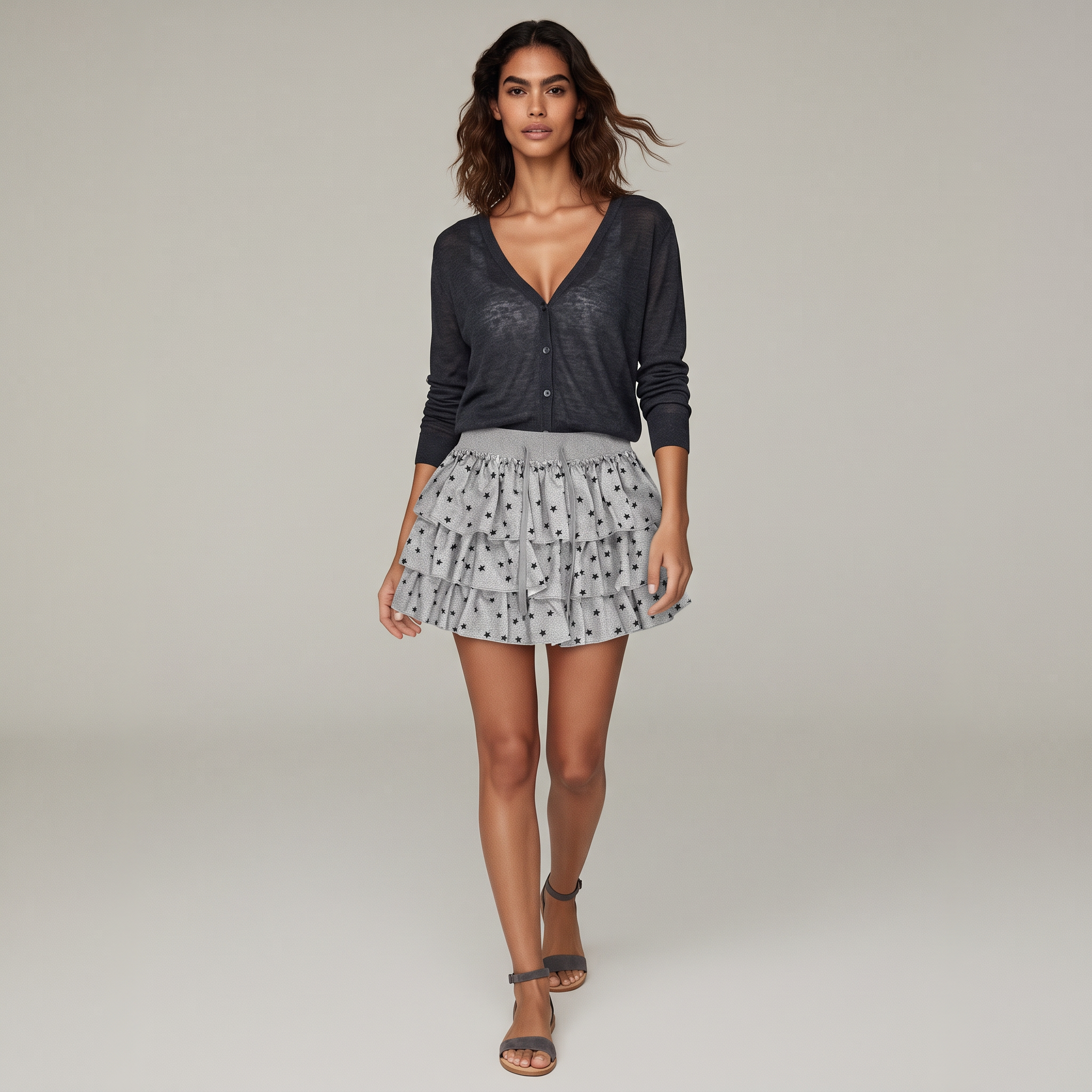 Women's Tiered Ruffle Mini Skirt Elastic Waist Cancan Frill Skirt