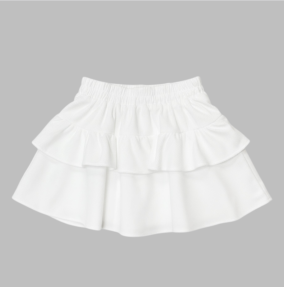 Women's Corduroy Tiered Ruffle Mini Skirt Elastic Waist Cancan Frill