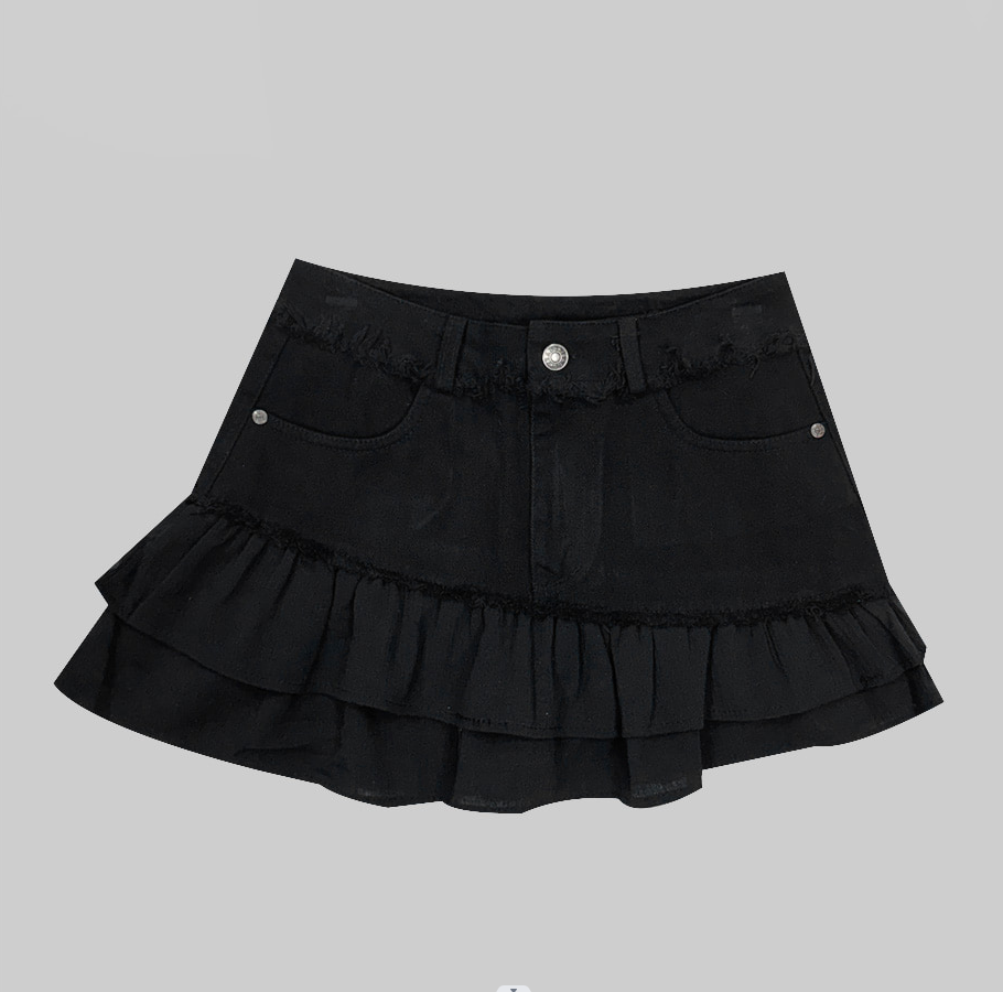 Women's Distressed Tiered Ruffle Mini Skirt Cancan Frill Elastic Waist