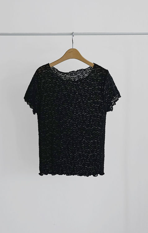Women's Sheer Floral Lace Top Short Sleeve See Through Flower Tee Free Size