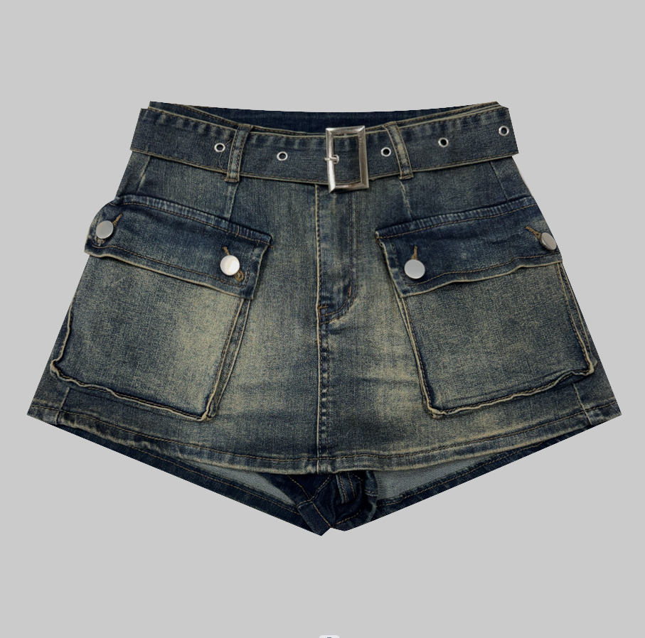 Women's Cargo Shorts with Belt Set Pockets Casual Short Pants
