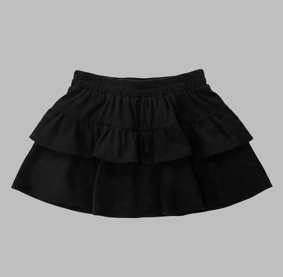 Women's Corduroy Tiered Ruffle Mini Skirt Elastic Waist Cancan Frill