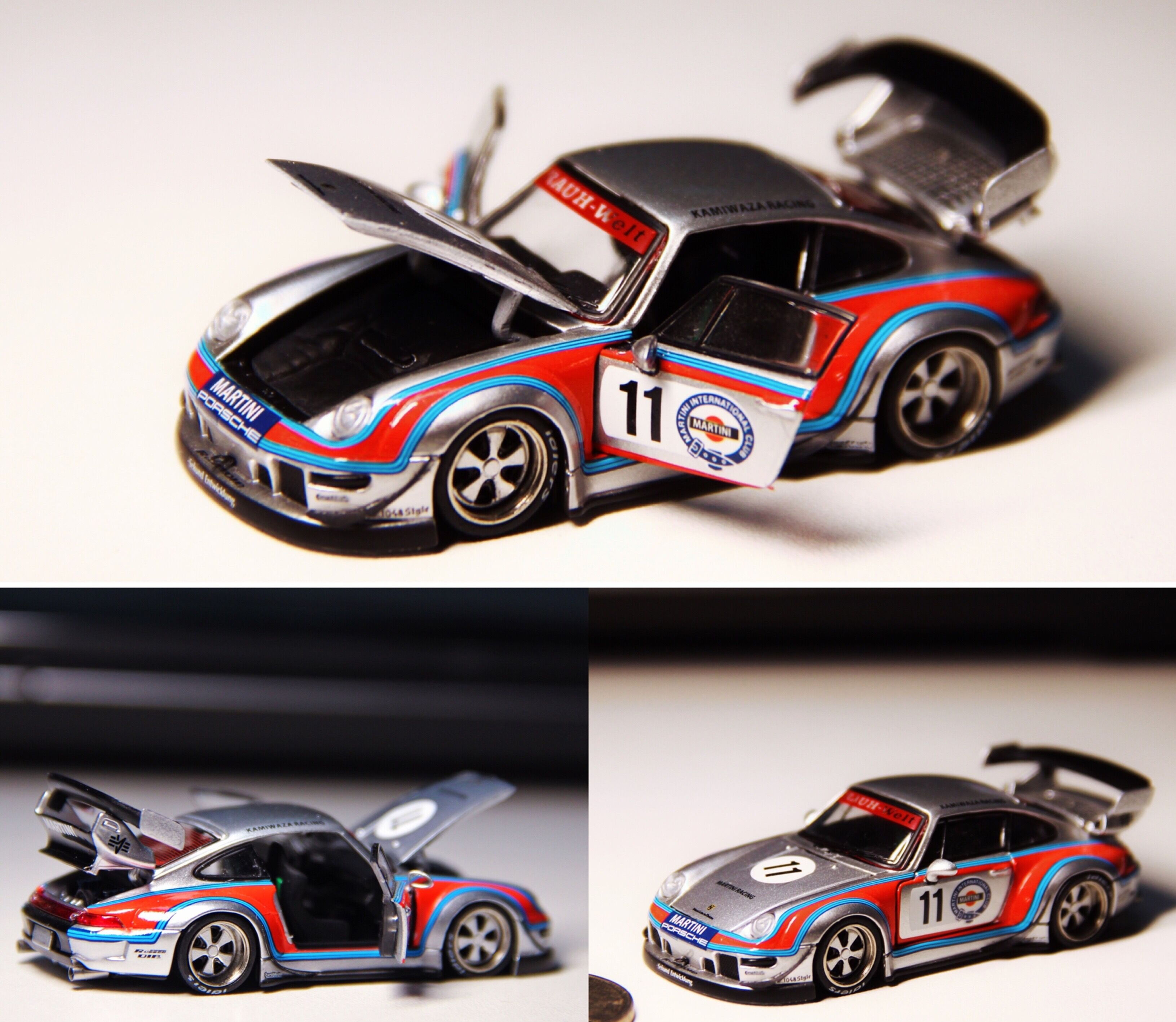 PGM 1/64 Porsche RWB993 Silver Martini 11# Alloy Simulation Car Model