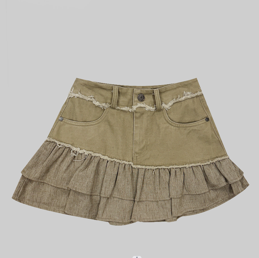 Women's Distressed Tiered Ruffle Mini Skirt Cancan Frill Elastic Waist