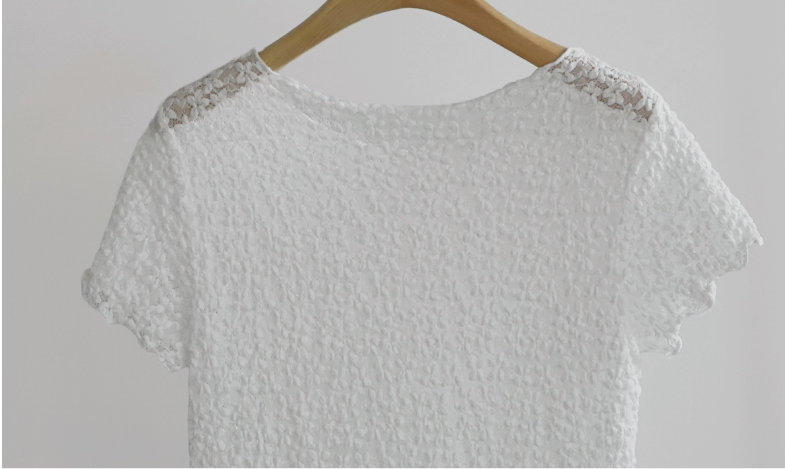 Women's Sheer Floral Lace Top Short Sleeve See Through Flower Tee Free Size