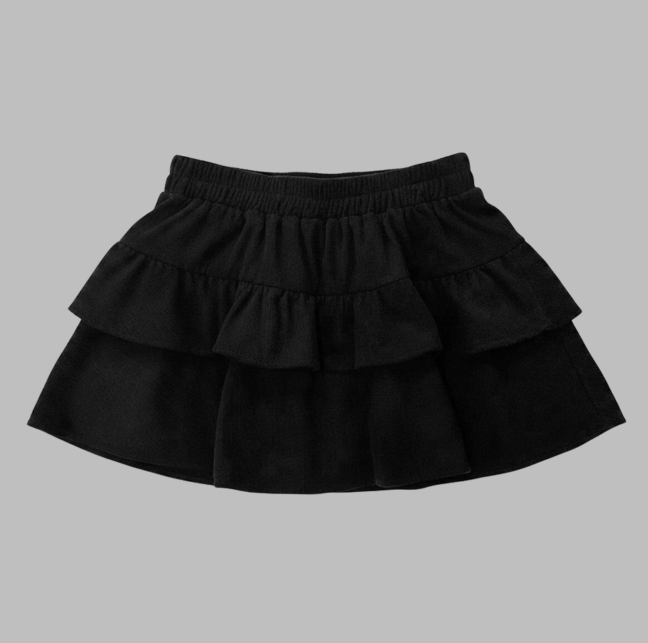 Women's Corduroy Tiered Ruffle Mini Skirt Elastic Waist Cancan Frill