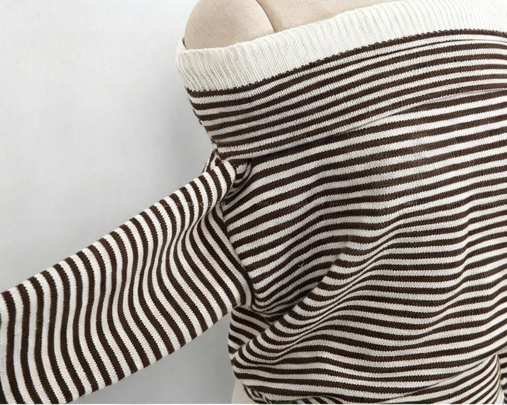 Women's Off Shoulder Color Block Knit Top Two Tone Sweater Korean Fashion